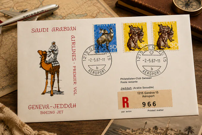 Un document postal raconte l’histoire des liens entre l’Arabie saoudite et la Suisse